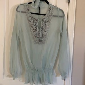 NWOT Kay Celine Sheer Light Blue Bohemian Top
